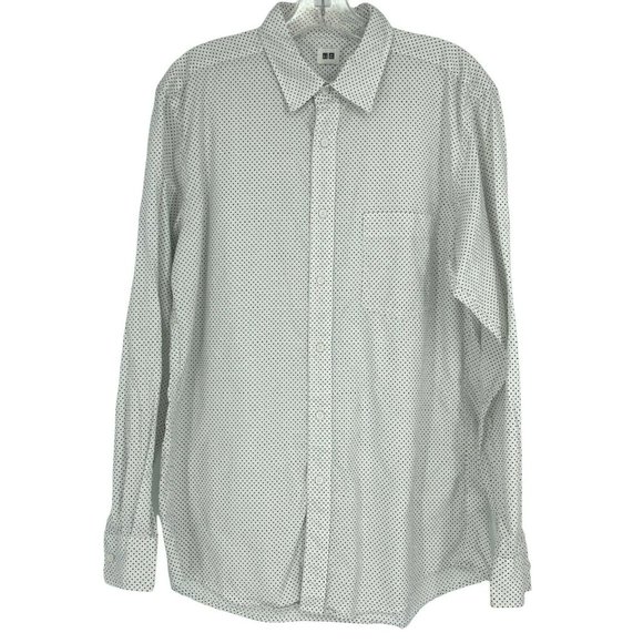 Uniqlo Other - Uniqlo Button Up Shirt Men's Sz M Long Sleeve Chest Pocket Polka Dot White Black